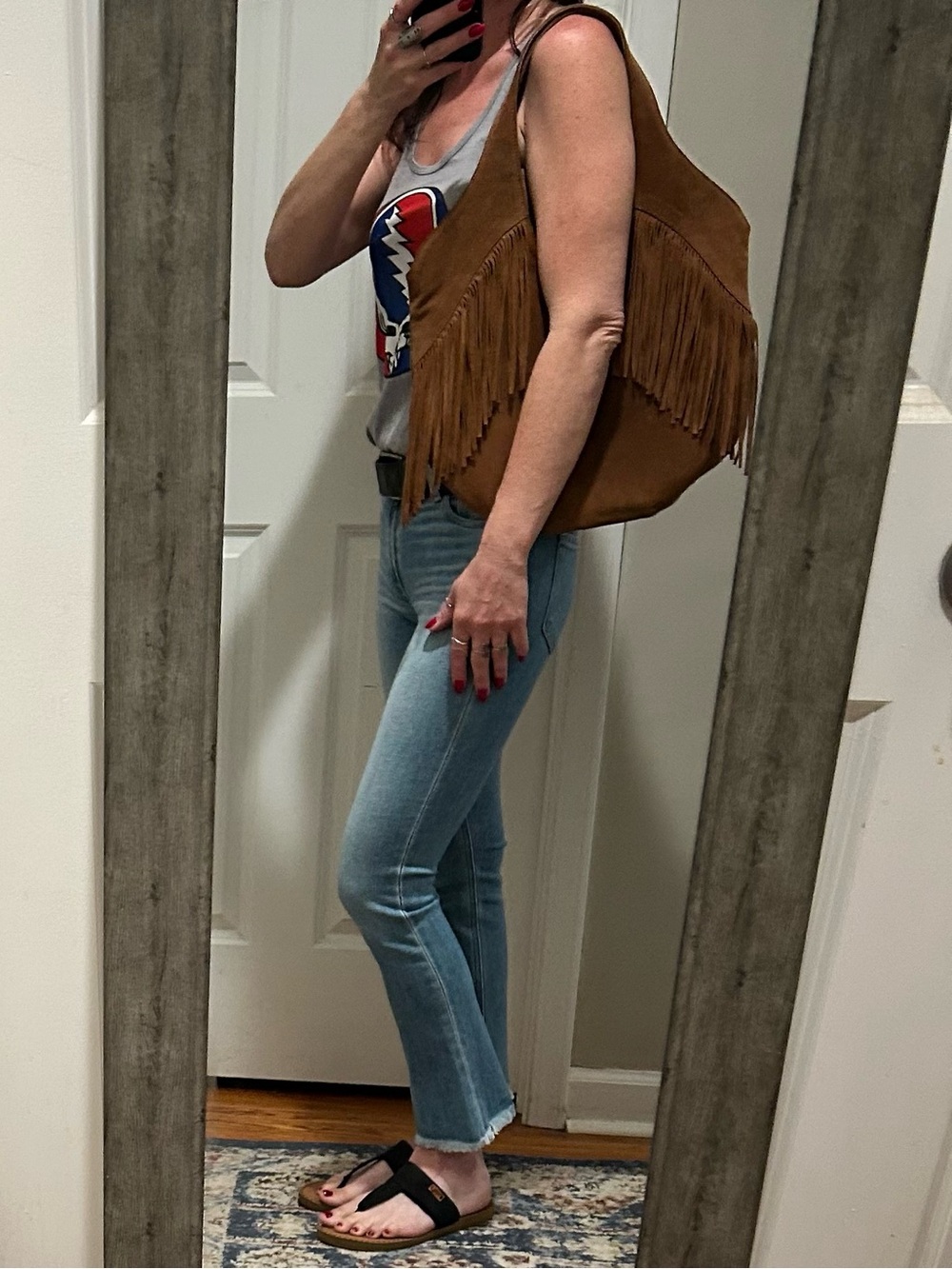 🍀Lucky Brand Nyra Suede Leather Fringe Tote Shoulder Bag in Rust Brown - Picture 9 of 16